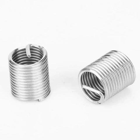 Close-up of stainless steel inserts from the M10 X 1.25 Internal Thread Repair Kit with 12 Inserts for auto and machinery maintenance.