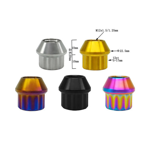 Beefy Titanium Lug Nuts Set 20 PC 12 Point Stud Lock M12x1.5 And M14 Threads Open End Black Ti GR5 6AL4V in five colors