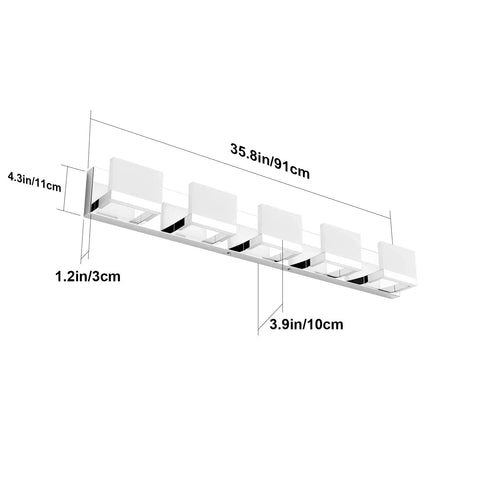 Five Light Modern Chrome Vanity Light For Bathroom Wall Mount Up And Down LED Fixtures Over Mirror White Daylight 6000K dimensions