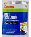12 Inch X 15 Foot Fiberglass Pipe Insulation Roll Featuring R4.3 Value For Heating And Cooling Duct Wraps packaging view with foil and insulation details.