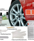 DIY Alloy Wheel Repair Kit For Curb Rash And Rim Scratch Fix With Silver Touch Up Paint, includes tools and paint for 10 repairs.