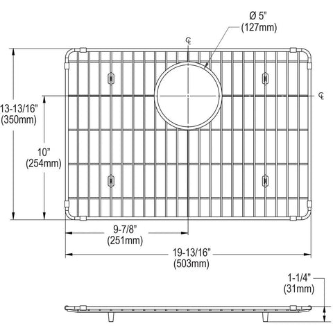 Diagram of Stainless Steel Bottom Grid For Kitchen Sink Bowls, Built Tough Corrosion-Resistant Protector, dimensions 19 15/16 X 13 13/16 X 1 1/4 inches.