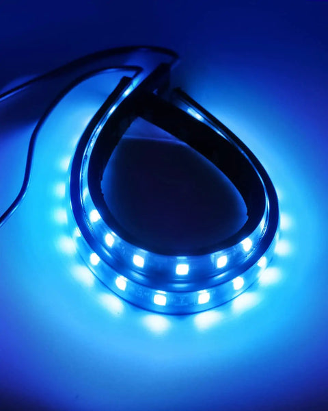 Ice Blue 12V LED Light Strips Waterproof 32cm Pack Of 4 coiled with glowing blue light suitable for various vehicles and marine use