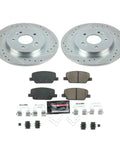 Top view of PowerStop rear brake kit with drilled and slotted rotors and ceramic pads.