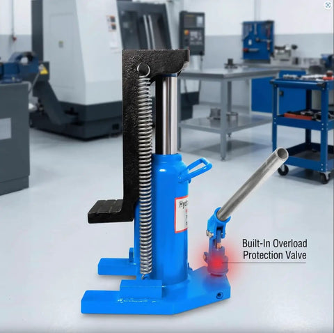 Tough As Nails Double Action Hydraulic Toe Jack Delivers Twenty Ton Top Lift And Ten Ton Side Claw Power With A Slim Low Profile Base, featuring a built-in overload protection valve.