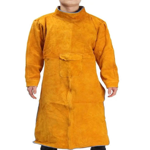 Leather Welding Apron With Sleeves Heavy Duty Welder Jacket Heat And Flame Resistant For Men Anti Flame Protection