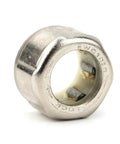Close-up of a single silver 12mm x 18mm x 9mm one-way clutch needle roller bearing with visible inner rollers