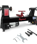 Heavy Duty Badass Benchtop Wood Lathe Machine 12 By 18 Inch 550 Watt showing cast iron bed and MT2 drive.