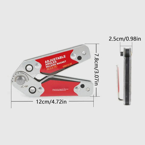 Heavy Duty Magnetic Welding Jig Featuring Rock Solid Grip And Dead Nuts Accurate 20 To 200 Degree Angle Adjustments For Top Tier Metal Fabrication Work on a measuring scale.