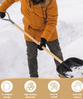 Person using D Grip Shovel Handle Replacement with Wooden Grips for garden tools in snow, iron and wood material visible