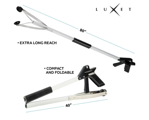 80 Inch Long Reacher Grabber With Aluminum Suction Cup Jaw, Foldable Lightweight Pickup Tool For Trash And Litter Cleanup, Easy Reach For High Shelves And Hard To Reach Spots, Great For Seniors And Everyday Go To Tool
