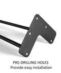 Close-up of 28 Inch Satin Black Hairpin Table Legs Set Of 4 0.5 Inch Diameter with pre-drilled installation holes