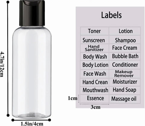 5 Pack 3.4 Oz Travel Bottles With Labels Leakproof Plastic Containers TSA Approved Travel Size Empty Bottles Set diagram