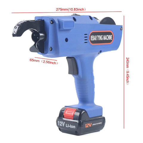Electric Rebar Tier Gun For 8mm To 34mm Ties, Automatic Tie Tool That Cuts The Grunt Work With A 12V Battery, side view.