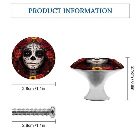 Two Piece Day Of The Dead Sugar Skull Floral Drawer Pulls With Screws Easy Install Cabinet Knobs stainless steel aluminum