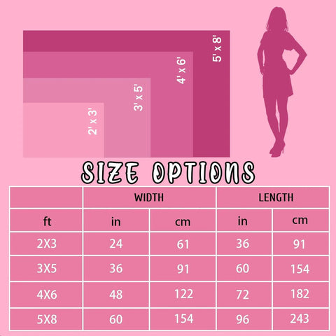 Pink Dope American Flag 3x5 Ft Double Sided Outdoor Flag size options comparison chart in pink with silhouette figure