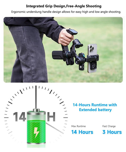 Person using Pro Level Smartphone Gimbal With 3-Axis Stabilization, Built-In AI Tracking Module for steady video shooting