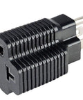 Close-up of a black 15 Amp To 20 Amp T Blade Plug Adapter For 120V Outlets, 3 Prong Household Converter, Grounded Gray UL Listed