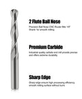 Top Tier Carbide Ball Nose End Mills With Dual Flutes For Smooth Cnc Routing And Precise Engraving On Wood Pvc Mdf Hardwood Built Tough One Eighth Shank With Sixteenth In Cut Diameter Pack Of Ten. Close-up of 2 flute carbide end mill.