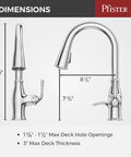 Dimensions of Rosslyn Kitchen Faucet With Pull Down Sprayer And Soap Dispenser, Single Handle, High Arc Spout, NSF Certified.