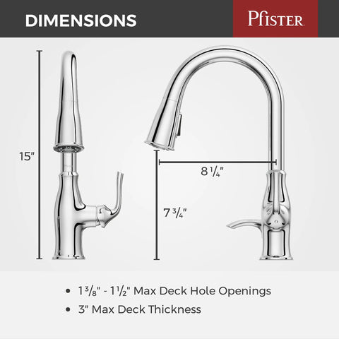 Dimensions of Rosslyn Kitchen Faucet With Pull Down Sprayer And Soap Dispenser, Single Handle, High Arc Spout, NSF Certified.