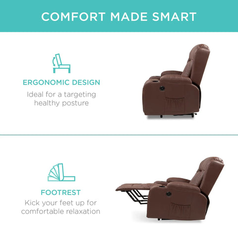 Electric Power Lift Recliner Chair With Massage And Heat For A Comfy PU Leather Lounge, USB Port, Cupholders, brown