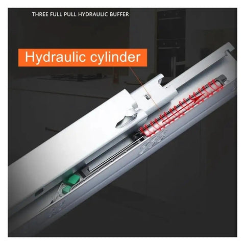 Close-up of Hydraulic cylinder in Top Notch Push To Open Undermount Drawer Slides With Sugar Smooth Rebound Action.