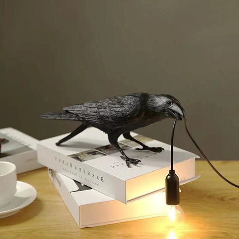 Raven Desk Lamp Dope Resin LED Bird Light For Bedroom Office Living Room Farmhouse Decor Plug In With A Soft Ambient Glow And Dope Detailing For A Cozy Nighttime Vibe, raven sculpture holding bulb