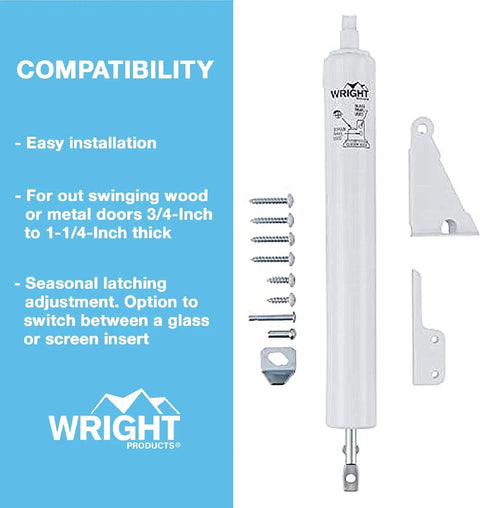 Pneumatic Storm Door Closer With Adjustable Speed And Hold Open Washer For Out Swinging Storm Or Screen Doors White Finish