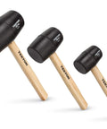Wood Handle Rubber Mallet Set, 3-Piece With 8 Oz 16 Oz And 32 Oz Heads, Contoured Hardwood Handles Reduce Vibration, Durable