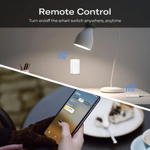 Smart Light Switch Starter Kit With Bridge No Wiring Needed Snap On Over Existing Toggle Or Rocker Easy Installation in use with smartphone