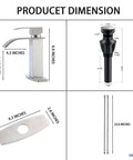 Dimensions of faucet components including handle, spout, drainer, and hoses; Modern Single Handle Gold Vessel Sink Faucet With Brushed Gold Finish.