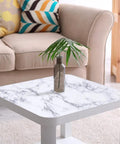 Table with White Marble Peel And Stick Contact Paper Self Adhesive Wallpaper For Furniture Desks Countertops Cabinets And Shelves Removable And Easy To Clean Thick PVC Surface For DIY Projects