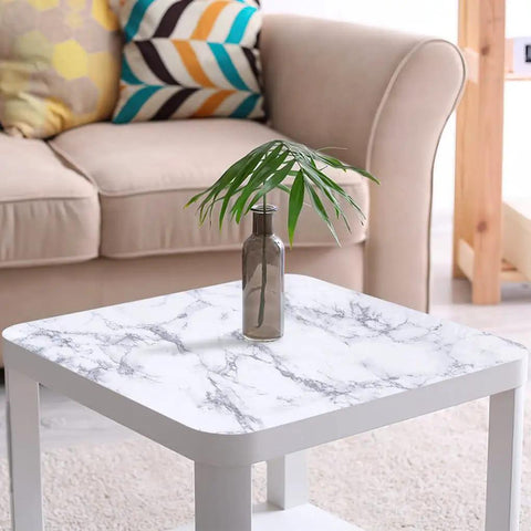 Table with White Marble Peel And Stick Contact Paper Self Adhesive Wallpaper For Furniture Desks Countertops Cabinets And Shelves Removable And Easy To Clean Thick PVC Surface For DIY Projects