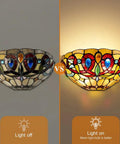 Tiffany Style Wall Sconce Cream Brown Stained Glass Two Light 12 Inch Wide Five Point Five Inch High Handcrafted Vintage Glow.