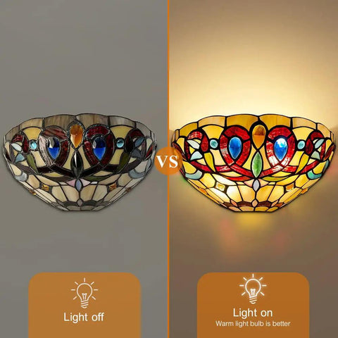Tiffany Style Wall Sconce Cream Brown Stained Glass Two Light 12 Inch Wide Five Point Five Inch High Handcrafted Vintage Glow.