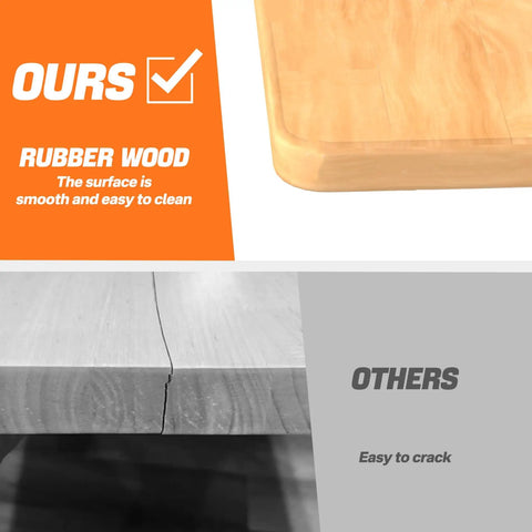 Comparison of Adjustable Workbench With Rubberwood Top for Home Garage Heavy Duty Work Table and competitors' cracked surface