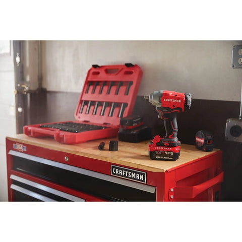 V20 Cordless Half Inch Impact Wrench Bare Tool Only With Brushless Motor Delivers Up To 275 Ft Lbs on red tool cabinet