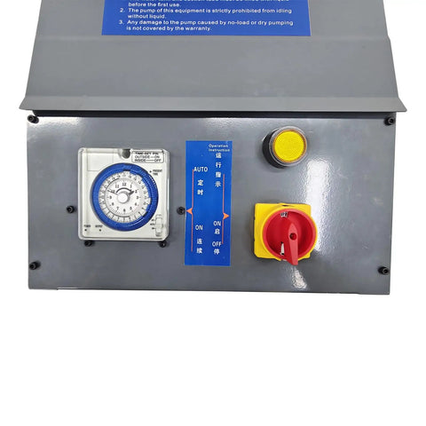 Control panel of Heavy Duty Oil Water Separator 370W for Coolant Recycling In Machine Shops with timer and switches.