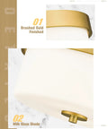 Detail of 11 Inch Brushed Gold Flush Mount Ceiling Light With Milk Glass Shades For Hallways Kitchens Bathrooms Dining Rooms