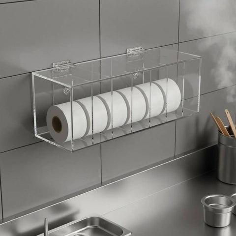 Slick Acrylic Label Organizer With Split Dividers To Keep Ya Organized And Ditch The Clutter Clear Hinged Dispenser Box with labels.