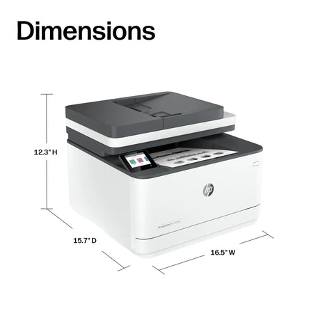 All In One Wireless Black And White Laser Printer With Scanner Copier And Fax For Small Office Teams, dimensions view.
