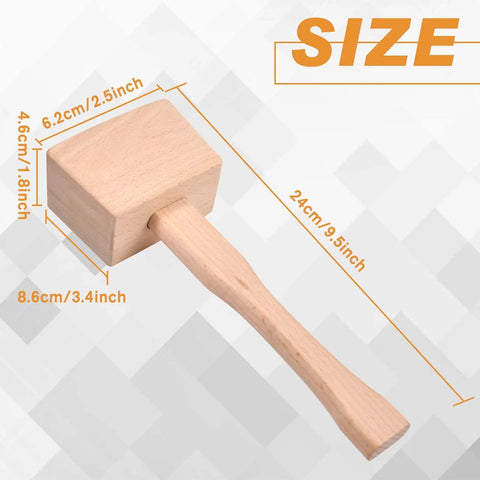 Image of 9.5 Inch Beech Wood Mallet For Do It Yourself Woodworking And Leather Craft Projects with size dimensions.