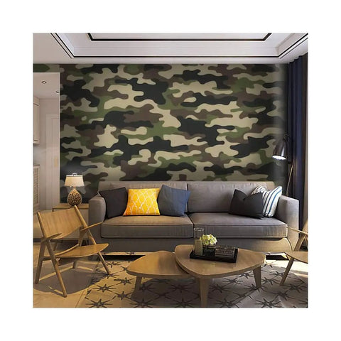 Living room with Self Adhesive Camouflage Wallpaper Roll 144 By 100 Inches Military Army Pattern Peel And Stick Wall Mural