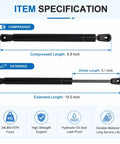14 Inch Gas Lift Supports For Truck Camper 24 Lb (107N) showing compressed and extended lengths with specifications.