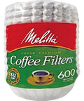 Package of 600 white coffee filters for 8-12 cup basket brewers, part of Premium 8 To 12 Cup Basket Coffee Filters White 600 Count Bundle.