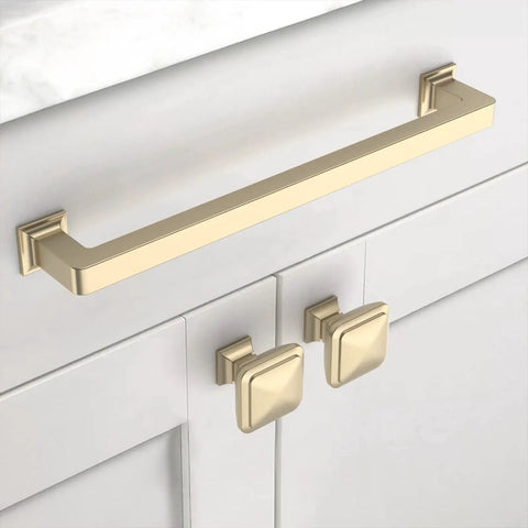 Slick Heavy Duty 10 Pack 7 Inch Brushed Brass Cabinet Handles For Kitchen Cupboards And Drawers showing elegant pull and knobs.
