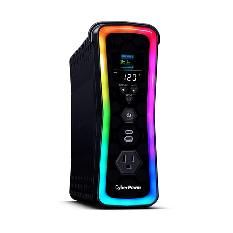 GX150C2 Gaming UPS Battery Backup And Surge Protector With RGB Lighting, 1500VA 1000W, 13 Outlets, USB-C Charging, Sine Wave Output