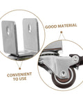 Close-up of 4 Pack Heavy Duty Swivel Casters Rolling Smooth As Silk With Retractable Kickback Locks showing metal mount and wheel.