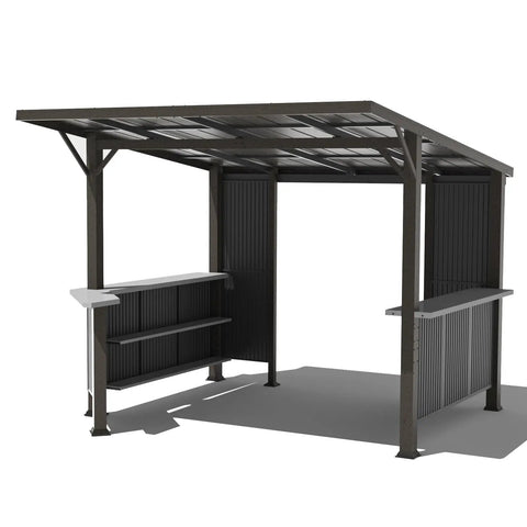 10x10 Hardtop Grill Gazebo With Storage Shelves And Expansion Platform Durable Galvanized Steel Lean-To Canopy Outdoor BBQ Shelter